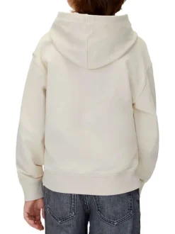 Sweat à capuche en coton écru uni à coupe droite avec le nom de la marque
