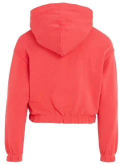 Sweat à capuche en coton framboise uni resséré au niveau de la taille