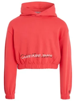 Sweat à capuche en coton framboise uni resséré au niveau de la taille