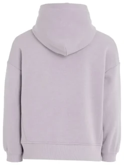 Sweat à capuche en coton mélangé lilas uni avec des manches longues