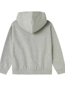 Sweat à capuche en coton mélangé gris chiné avec une coupe droite et un imprimé