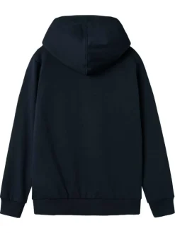 Sweat à capuche en coton mélangé marine imprimé à l'avant avec une coupe droite