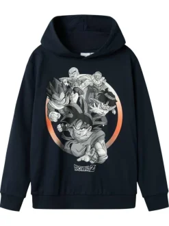 Sweat à capuche en coton mélangé marine imprimé à l'avant avec une coupe droite