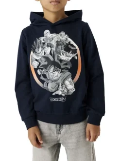 Sweat à capuche en coton mélangé marine imprimé à l'avant avec une coupe droite