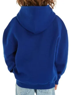 Sweat à capuche en coton mélangé bleu uni avec une coupe droite