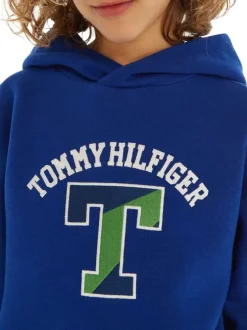 Sweat à capuche en coton mélangé bleu uni avec une coupe droite