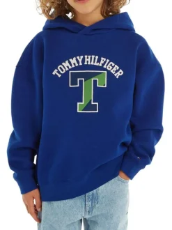Sweat à capuche en coton mélangé bleu uni avec une coupe droite