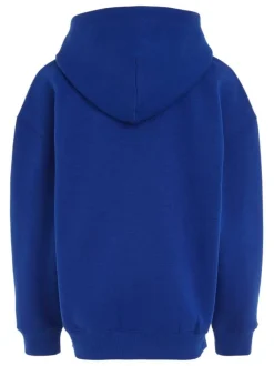 Sweat à capuche en coton mélangé bleu uni avec une coupe droite