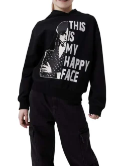 Sweat à capuche en coton mélangé noir avec une coupe droite et un imprimé