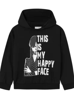 Sweat à capuche en coton mélangé noir avec une coupe droite et un imprimé