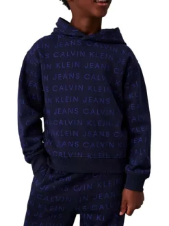 Sweat à capuche en coton nuit monogrammes avec une coupe droite