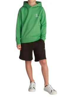 Sweat à capuche en coton vert uni avec une coupe droite et le logo imprimé