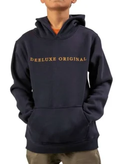 Sweat à capuche marine uni avec une coupe droite et nom iconique