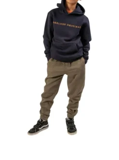 Sweat à capuche marine uni avec une coupe droite et nom iconique