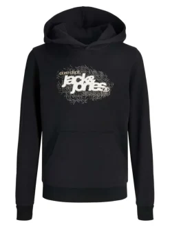 Sweat à capuche noir avec un imprimé blanc et des manches longues