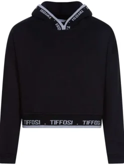 Sweat à capuche noir en coton uni coupe droite