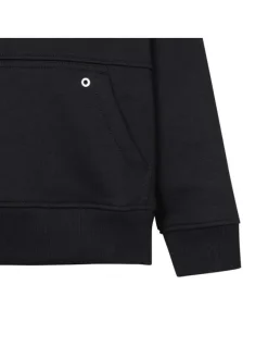 Sweat à capuche noir uni à coupe droite avec un imprimé blanc à la poitrine