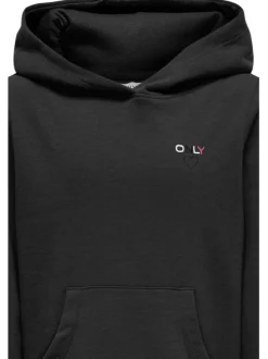 Sweat à capuche noir uni avec une coupe droite et nom iconique