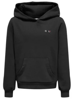 Sweat à capuche noir uni avec une coupe droite et nom iconique