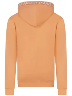 Sweat à capuche pêche uni à coupe droite avec le nom de la marque brodé