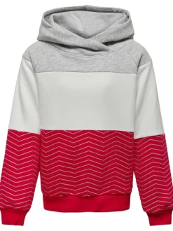 Sweat à capuche tricolore avec une coupe droite et à motifs chevrons