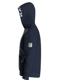 Sweat à capuche zippé bleu marine uni à coupe droite avec écritures blanches