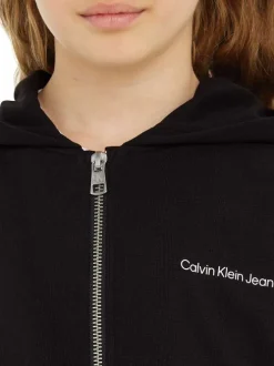 Sweat à capuche zippé en coton régénératif noir avec une coupe relaxed