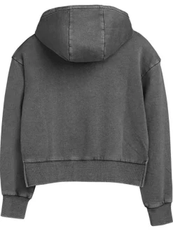 Sweat à capuche zippé gris anthracite à motifs étoilés et coupe droite