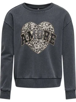 Sweat anthracite à imprimé léopard avec une coupe droite et un col rond