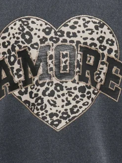 Sweat anthracite à imprimé léopard avec une coupe droite et un col rond