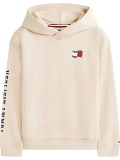 Sweat beige imprimé à coupe ajustée pourvu d'un col à capuche