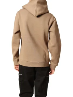 Sweat beige uni avec un col à capuche et une poche traversante