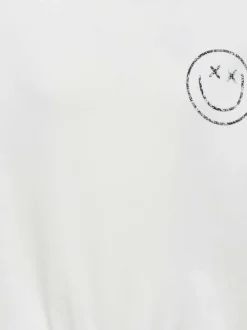 Sweat blanc imprimé avec des manches longues et un col à capuche