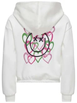 Sweat blanc imprimé avec des manches longues et un col à capuche