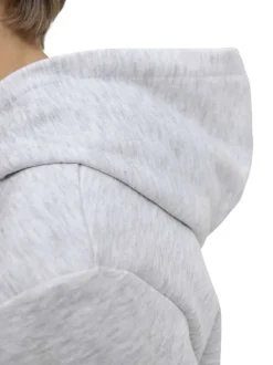 Sweat blanc imprimé avec un col à capuche et une coupe droite