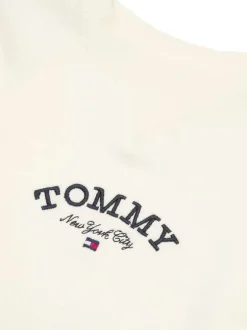 Sweat blanc uni à coupe droite col rond et petit logo brodé devant
