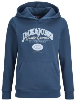 Sweat bleu à motifs avec un col à capuche et une coupe droite
