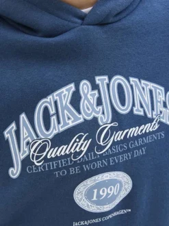 Sweat bleu à motifs avec un col à capuche et une coupe droite