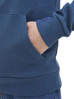 Sweat bleu à motifs avec un col à capuche et une coupe droite