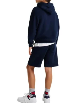 Sweat bleu marine à capuche en coton mélangé avec logo blanc et coupe droite