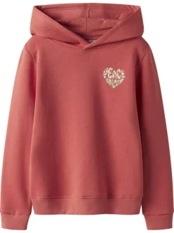 Sweat corail uni pourvu d'un imprimé coeur et d'une coupe droite