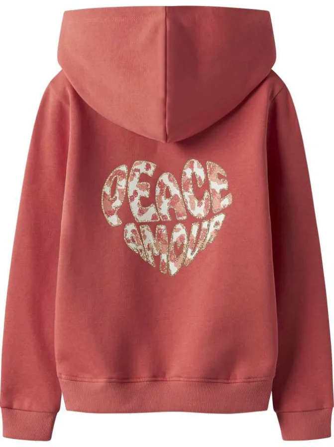 Sweat corail uni pourvu d'un imprimé coeur et d'une coupe droite