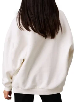 Sweat écru avec monogrammes rouge, coupe droite et un col rond