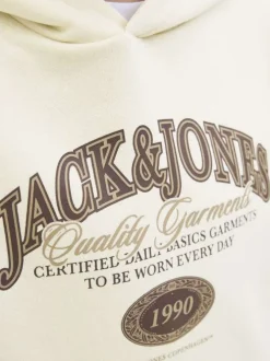 Sweat écru avec un motif une coupe droite et un col à capuche