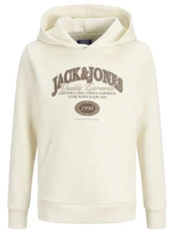 Sweat écru avec un motif une coupe droite et un col à capuche