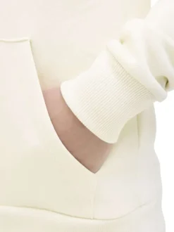 Sweat écru avec un motif une coupe droite et un col à capuche