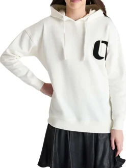 Sweat écru uni avec une coupe droite et logo iconique à l'avant