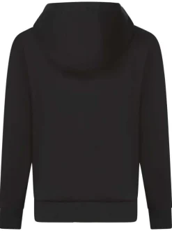 Sweat en coton à capuche noir uni coupe droite avec une grande poche