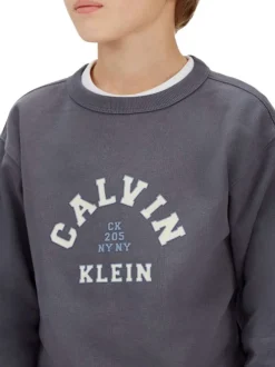 Sweat en coton anthracite uni avec une coupe droite et un col rond
