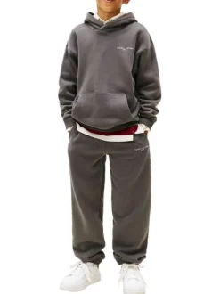 Sweat en coton anthracite avec un col à capuche et des manches longues